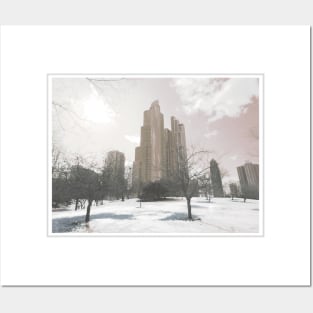 Snowy Chicago architecture photography, melancholic edit Posters and Art